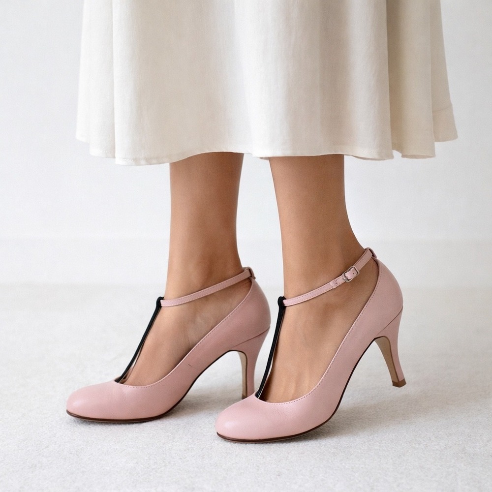 Marcello Toshi Creazioni T-Strap Pumps 9.5 Pink Coquette Vtg Style Leather Heels